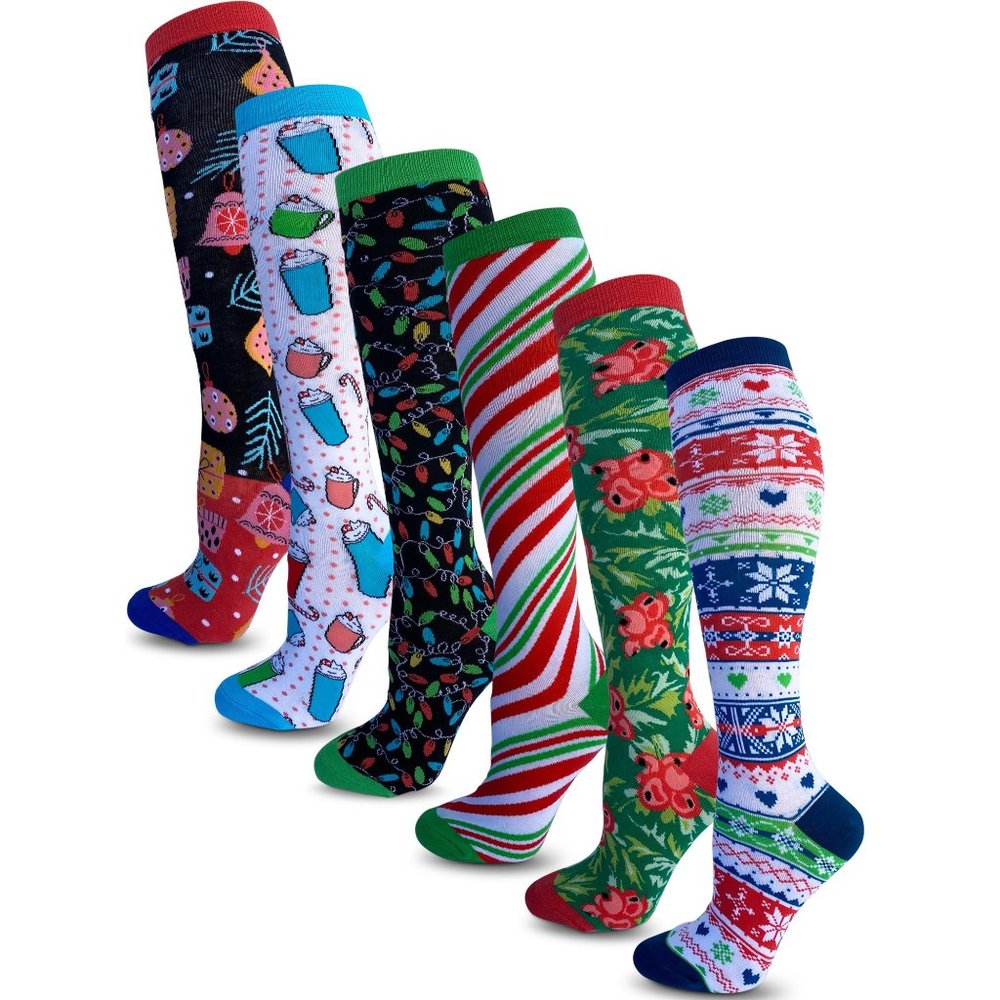 6 Pack Women's Knee High Christmas Time Socks K1510 NEW NWB